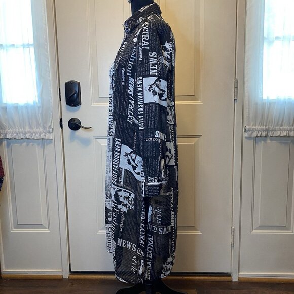 LIVE 4 TRUTH Fashion Newspaper Print Sheer Tunic Top Small City Artsy Journalism - Picture 2 of 15